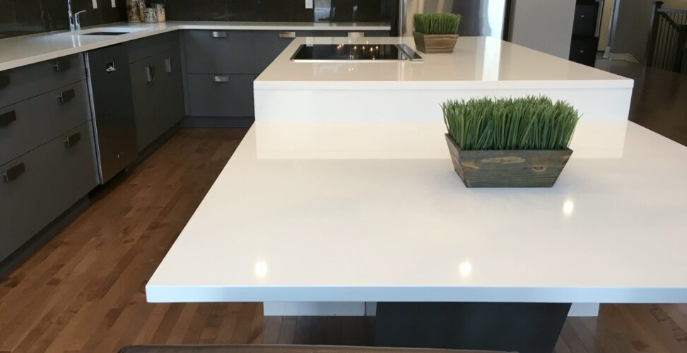 Modern interior design kitchen with white countertop